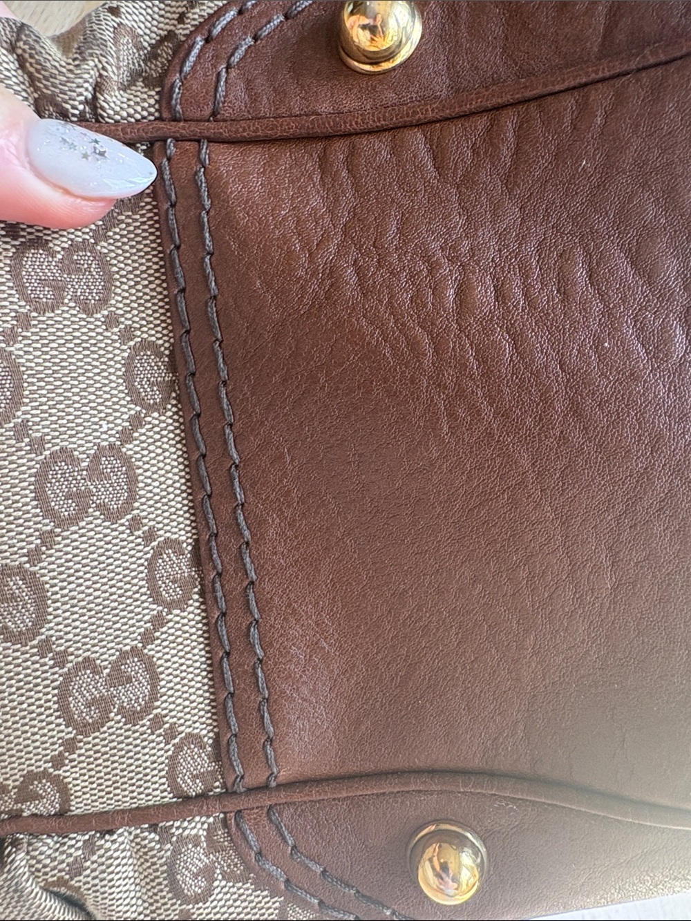 Gucci Beige and Brown GG Monogram Shoulder Bag with Gold Hardware - Picture 7 of 14